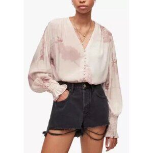 Allsaints Woman's Sz 4 Stella Ume Light Pink Watercolor Button Blouse